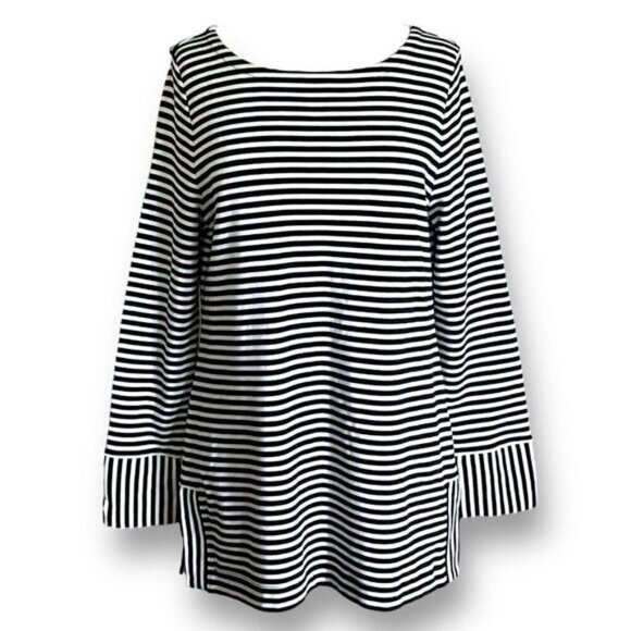 Talbots Tops - Talbots Womens Tunic Top Sz L Black White Stripe Cotton Pullover Blouse Nautical
